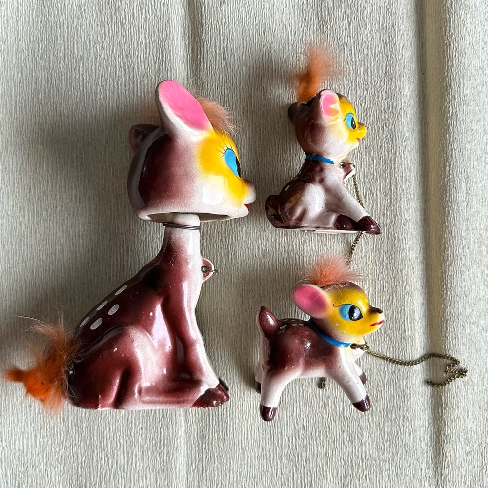 Vintage Ceramic Deer Figurines Set (mama is a bobble head) - Picture 3 of 12
